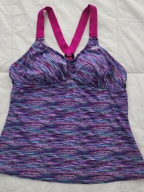 ZeroXposur Purple Multicolor Tankini Top with Pink Straps